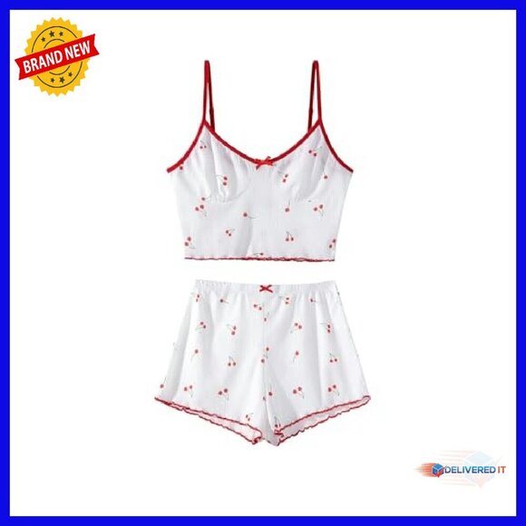 Ribbed Crop Cami Pajama Set, Soft Stretchy Fabric, Sleepwear Lounge - Picture 4 of 8